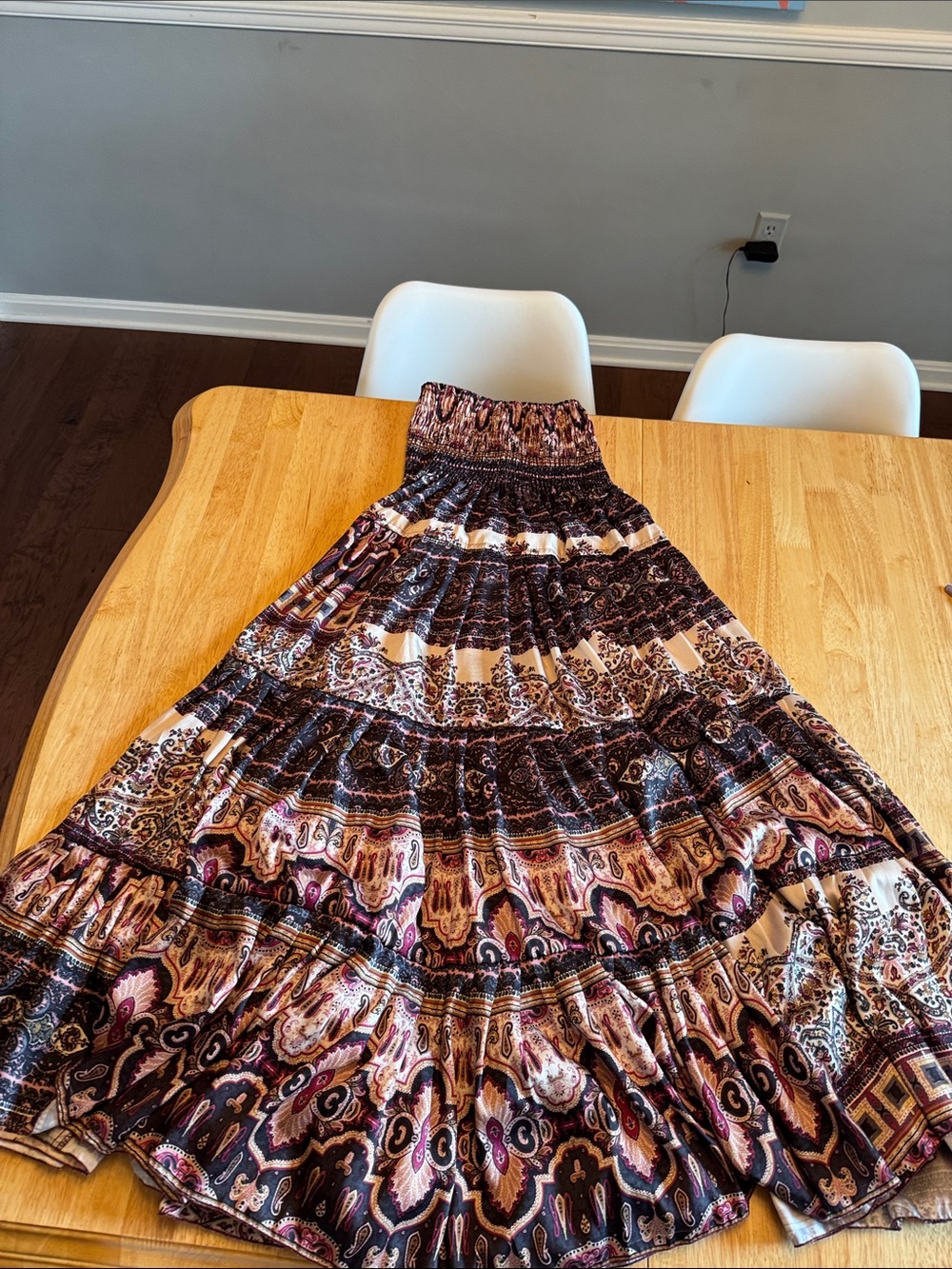 Boho Tiered Maxi Skirt in Multi-Color Paisley